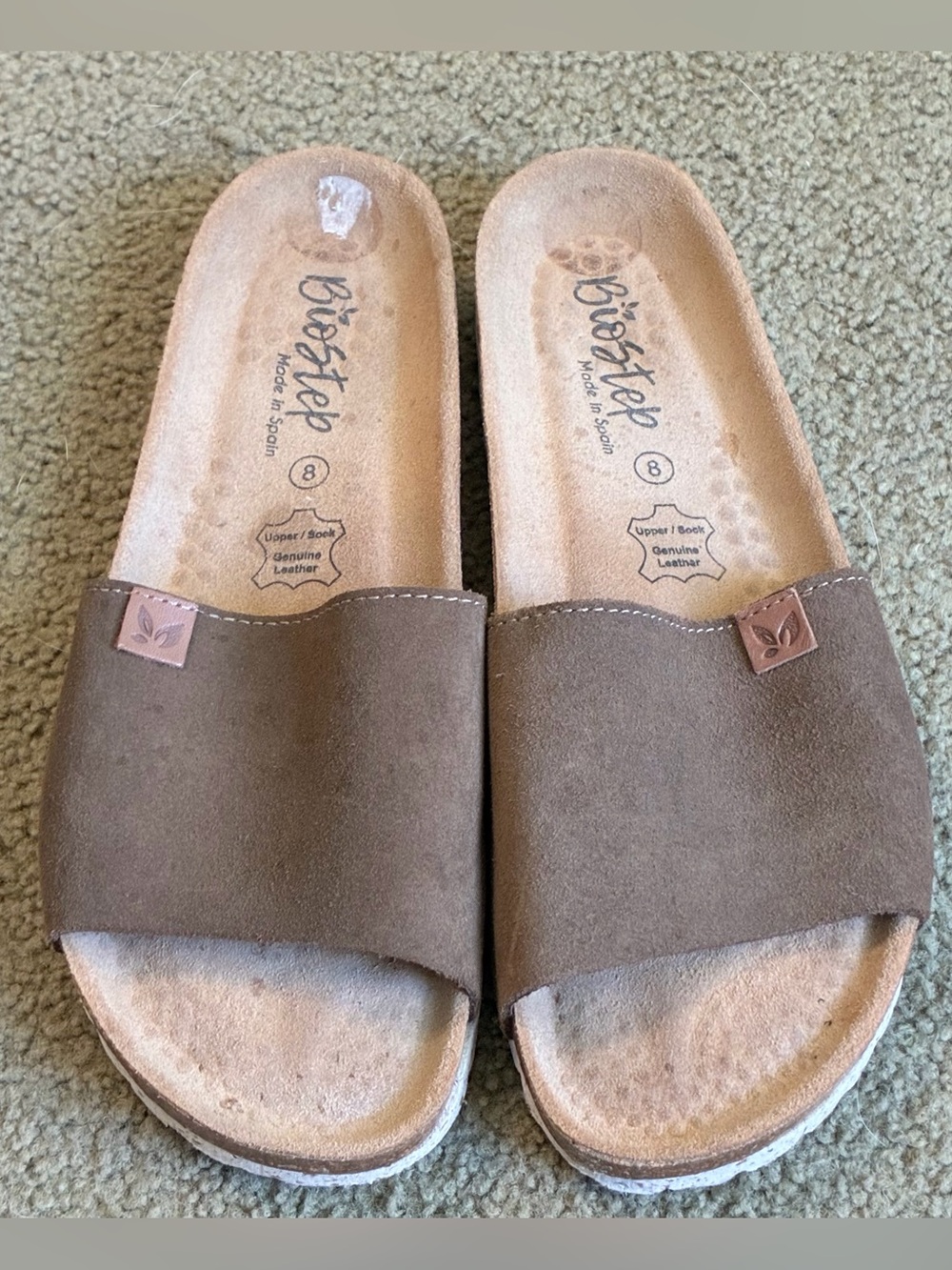 Womens Biostep Suede Slide Sandals Genuine Leather Brown Sz 8 Shoes